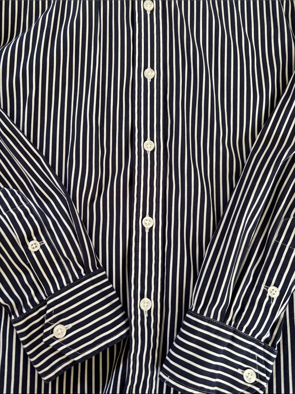 Ralph Lauren Navy and White Vertical Stripe Dress Shirt - Picture 3 of 4